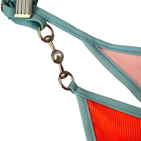 NWT Shein Orange and Blue Bikini with Pearl Accents Large - Picture 3 of 8